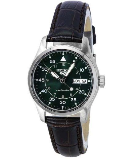 Seiko 5 Sports GMT Kelly Green Flieger Suit Style Leather Strap Automatic SRPJ89K1 100M Men's Watch