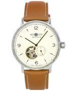 Zeppelin LZ129 Hindenburg Leather Strap Open Heart Beige Dial Automatic 80665N Mens Watch