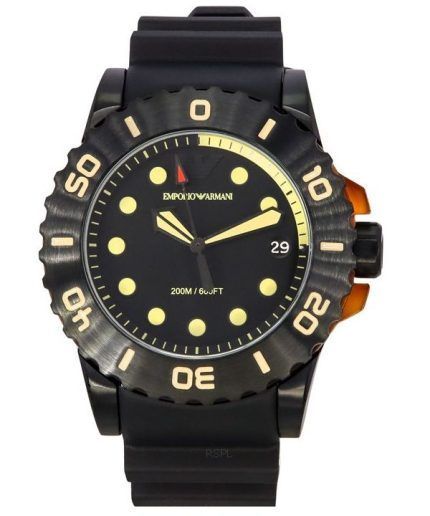 Emporio Armani Aqua Black Polyurethane Strap Black Dial Quartz Divers AR11539 200M Mens Watch