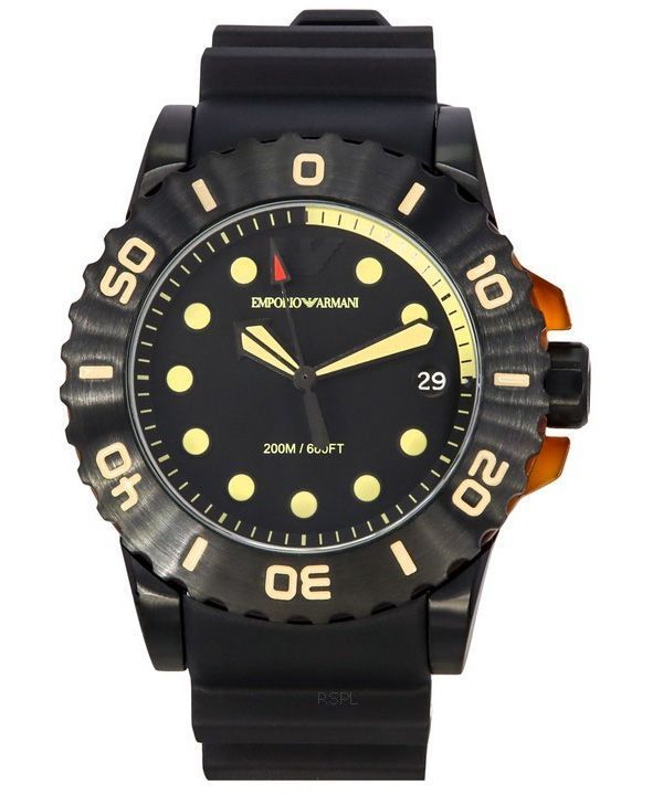 Divers Polyurethane Dial Aqua Emporio Watch Strap Mens Armani 200M Black Quartz Black IN AR11539 - CityWatches
