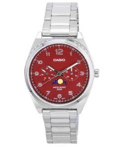 Casio Standard Analog Stainless Steel Moon Phase Red Dial Quartz MTP-M300D-4A MTPM300D-4 Mens Watch