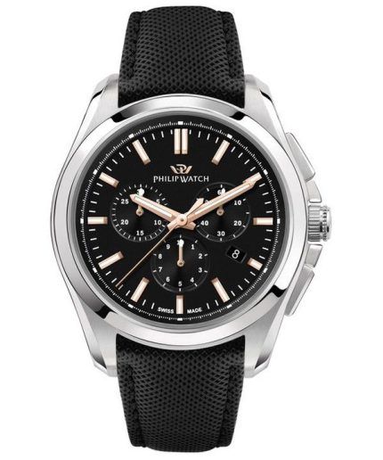 Philip Watch Amalfi Chronograph Leather Strap Black Dial Quartz R8271618002 100M Mens Watch