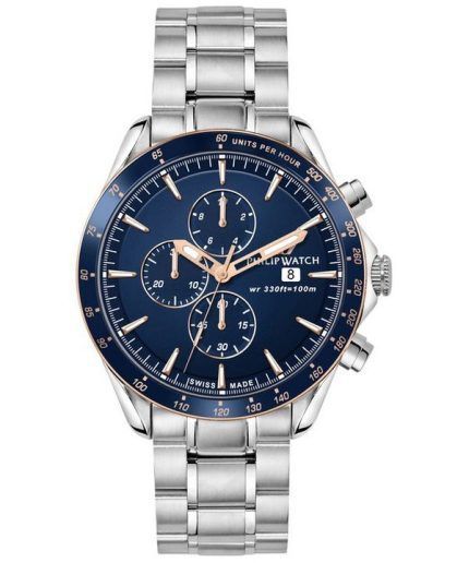 Philip Watch Blaze Chronograph Stainless Steel Blue Dial Quartz R8273995006 100M Mens Watch