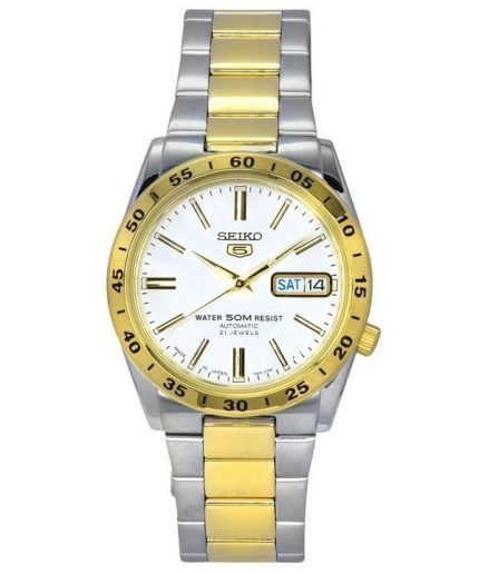 Seiko 5 Two Tone Stainless Steel White Dial 21 Jewels Automatic SNKE04J1 Unisex Watch