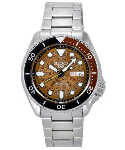 Seiko 5 Sports SKX Style Stainless Steel Transparent Orange Dial Automatic SRPJ47K1 100M Men's Watch