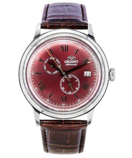 Orient Bambino GMT Version 8 Leather Strap Red Dial Automatic RA-AK0705R10B Mens Watch