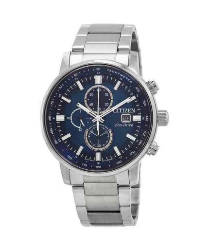 Citizen Eco-Drive Chronograph Stainless Steel Blue Dial CA0840-87L 100M Mens Watch