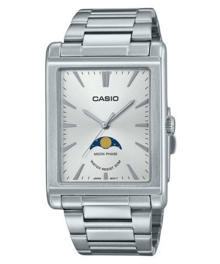 Casio Standard Analog Moon Phase Stainless Steel Silver Dial Quartz MTP-M105D-7A Mens Watch