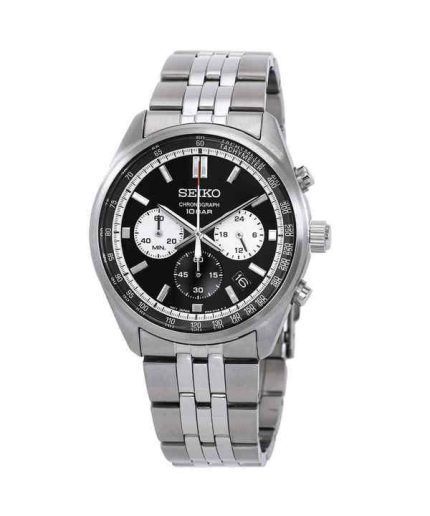 Seiko Chronograph Stainless Steel Black Dial Quartz SSB429P1 100M Men's Watch