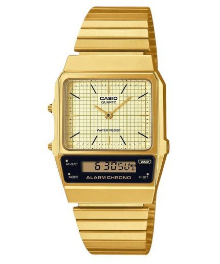 Casio Vintage Analog Digital Gold Ion Plated Stainless Steel Beige Dial Quartz AQ-800EG-9A Unisex Watch
