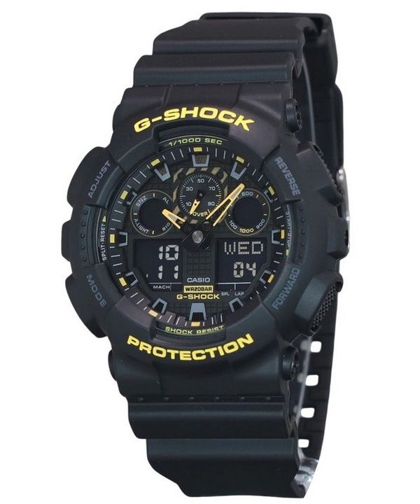 Casio G-Shock Caution Yellow Analog Digital Resin Strap Black Dial Quartz GA-100CY-1A 200M Mens Watch