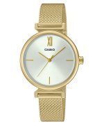 Casio Analog Gold Tone Stainless Steel White Dial Quartz LTP-2024VMG-7C Womens Watch With Bangle Set