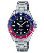 Casio Standard Analog Pepsi Bezel Stainless Steel Black Dial Quartz MDV-10D-1A3 Mens Watch