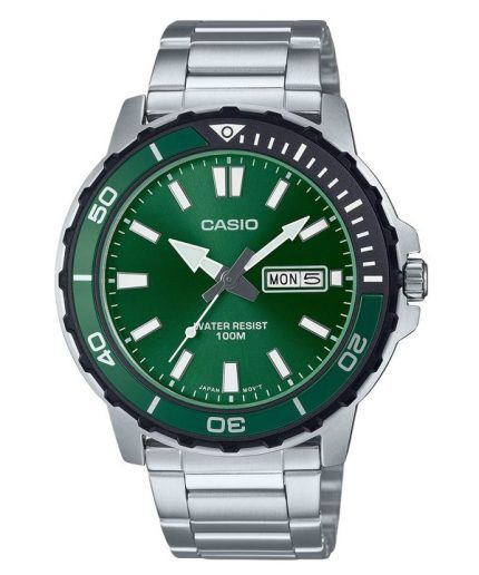 Casio Standard Analog Stainless Steel Green Dial Quartz MTD-125D-3AV 100M Men's Watch