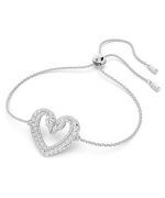 Swarovski Una Rhodium Plated Swan Neck Heart Bracelet With Clear Crystal 5625534 For Women