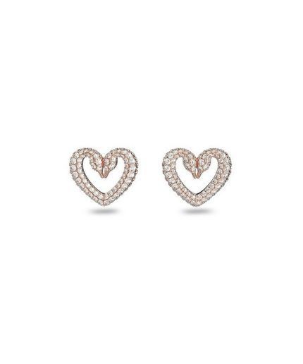 Swarovski Una Rose Gold Tone Swan Neck Heart Stud Earrings 5628659 For Women