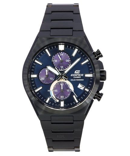 Casio Edifice Analog Chronograph Black Ion Plated Stainless Steel Blue Dial Solar EQS-950DC-2A 100M Men's Watch