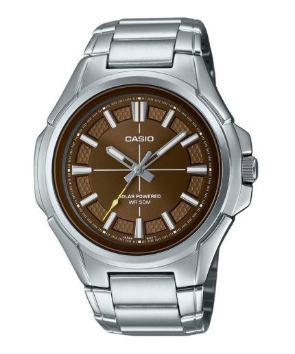 Casio Standard Analog Stainless Steel Brown Dial Solar MTP-RS100D-5AV Mens Watch