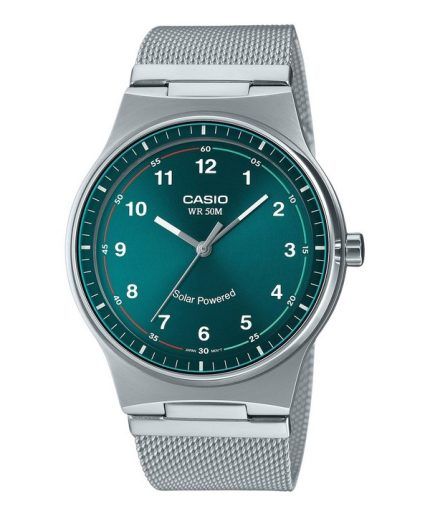 Casio Standard Analog Stainless Steel Green Dial Solar MTP-RS105M-3BV Mens Watch