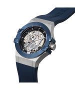 Maserati Potenza Blue Rubber Strap Silver Skeleton Dial Automatic R8821108035 100M Men's Watch