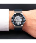 Maserati Potenza Blue Rubber Strap Silver Skeleton Dial Automatic R8821108035 100M Men's Watch