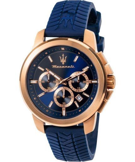 Maserati Successo Lifestyle Chronograph Rubber Strap Blue Dial Quartz R8871621034 Men's Watch