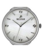 Westar Zing Crystal Accents Stainless Steel Mesh White Mother Of Pearl Dial Quartz 00128STN11 Women's Watch