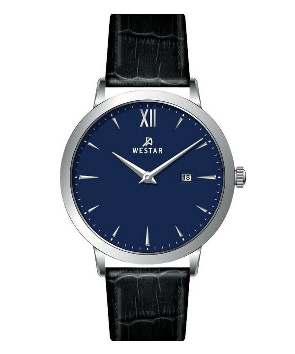 Westar Profile Leather Strap Blue Dial Quartz 50214STN104 Men's Watch