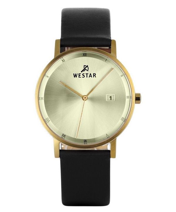 Westar Profile Black Leather Strap Light Champagne Dial Quartz 50221GPN102 Men's Watch