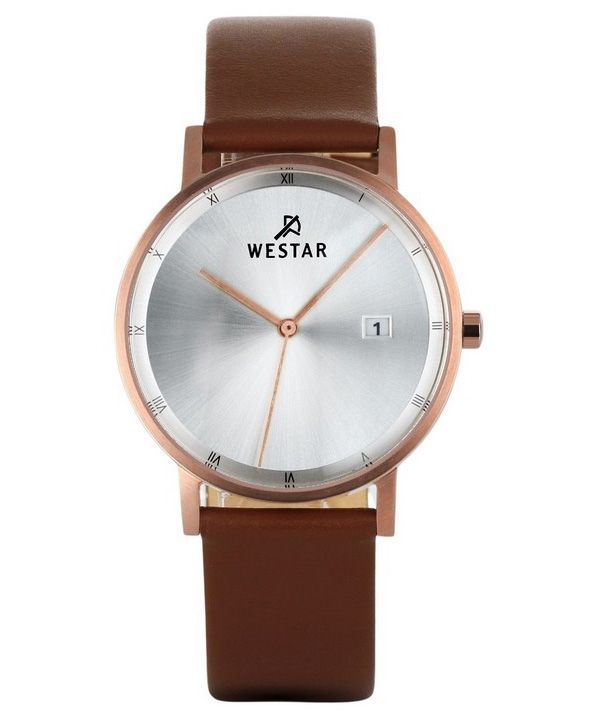 Westar Profile Brown Leather Strap Silver Dial Quartz 50221PPN627 Men's Watch