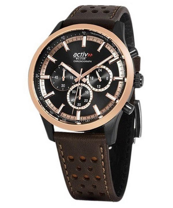 Westar Activ Chronograph Leather Strap Black Dial Quartz 90265BPN603 100M Men's Watch