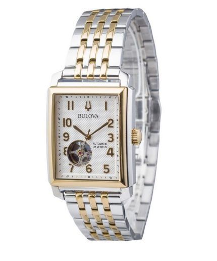 Bulova Sutton Two Tone Stainless Steel Open Heart Silver Dial Automatic 98A308 Men's Watch