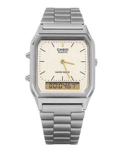Casio Vintage Analog Digital Gray Ion Plated Quartz AQ-230GG-9A Men's Watch