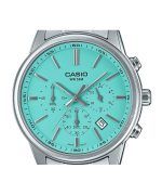 Casio Standard Analog Chronograph Stainless Steel Turquoise Dial Quartz MTP-E515D-2A2V Men's Watch