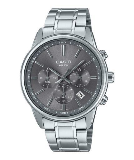 Casio Standard Analog Chronograph Stainless Steel Grey Dial Quartz MTP-E515D-8AV Men's Watch