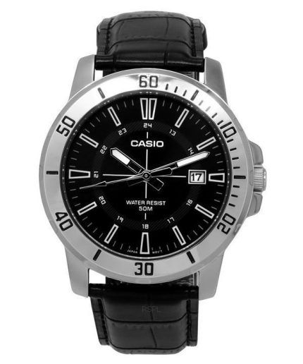 Casio Standard Analog Black Leather Strap Black Dial Quartz MTP-VD01L-1C Men's Watch