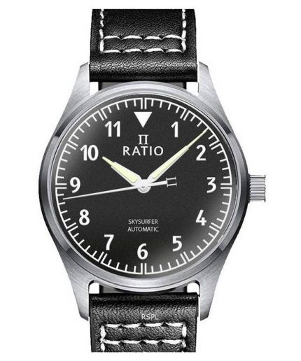 Ratio Skysurfer Pilot Black Textured Dial Leather Automatic RTS303 200M Men's Watch