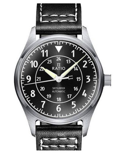 Ratio Skysurfer Pilot Black Sunray Dial Leather Automatic RTS314 200M Men's Watch