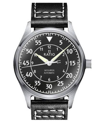 Ratio Skysurfer Pilot Black Textured Dial Leather Automatic RTS320 200M Men's Watch