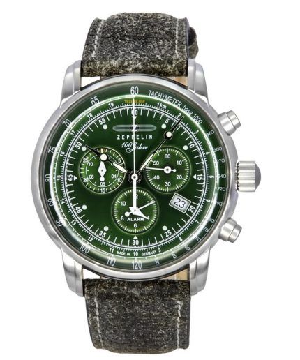 Zeppelin 100 Jahre Chronograph Leather Strap Green Dial Quartz 86804 Men's Watch