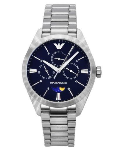 Emporio Armani Moon Phase Stainless Steel Multifunction Blue Dial Quartz AR11553 Men's Watch