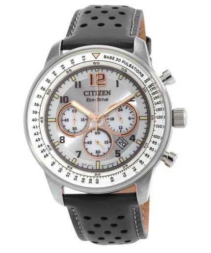 Citizen Chronograph Leather Strap Grey Dial Eco-Drive CA4500-24H 100M Men's Watch