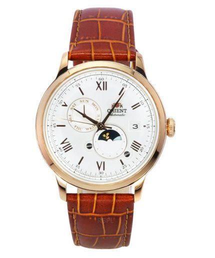 Orient Bambino Version 9 Classic Sun And Moon Phase Leather Strap White Dial Automatic RA-AK0801S00C Men's Watch