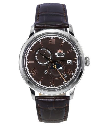 Orient Bambino Version 9 Classic Sun And Moon Phase Leather Strap Brown Dial Automatic RA-AK0804Y00C Men's Watch